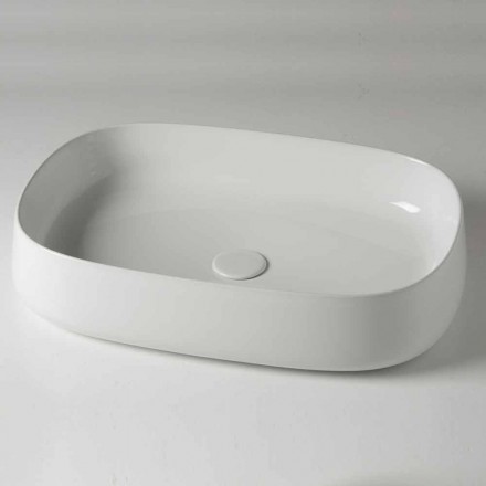 Ovale Arbeitsplatte Waschbecken L 60 cm in moderner Keramik Made in Italy - Cordino Viadurini