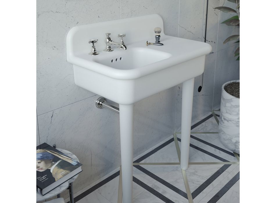 Asymmetrisches Badezimmerwaschbecken aus Keramik mit Objektablage – Giusy Viadurini