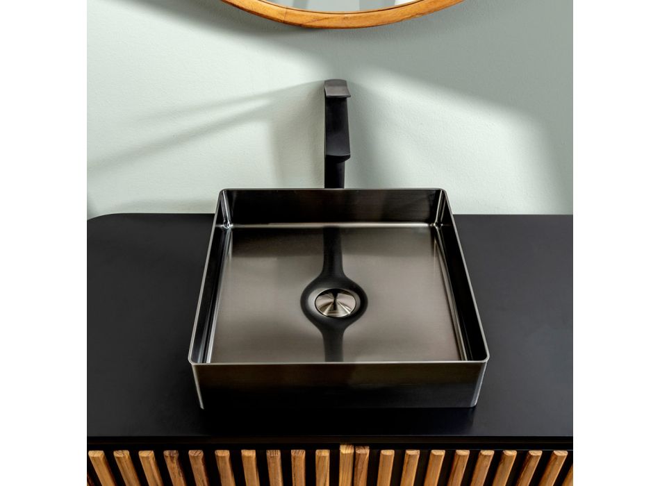 Quadratisches Aufsatzwaschbecken aus Edelstahl in verschiedenen Ausführungen – Calendula Viadurini