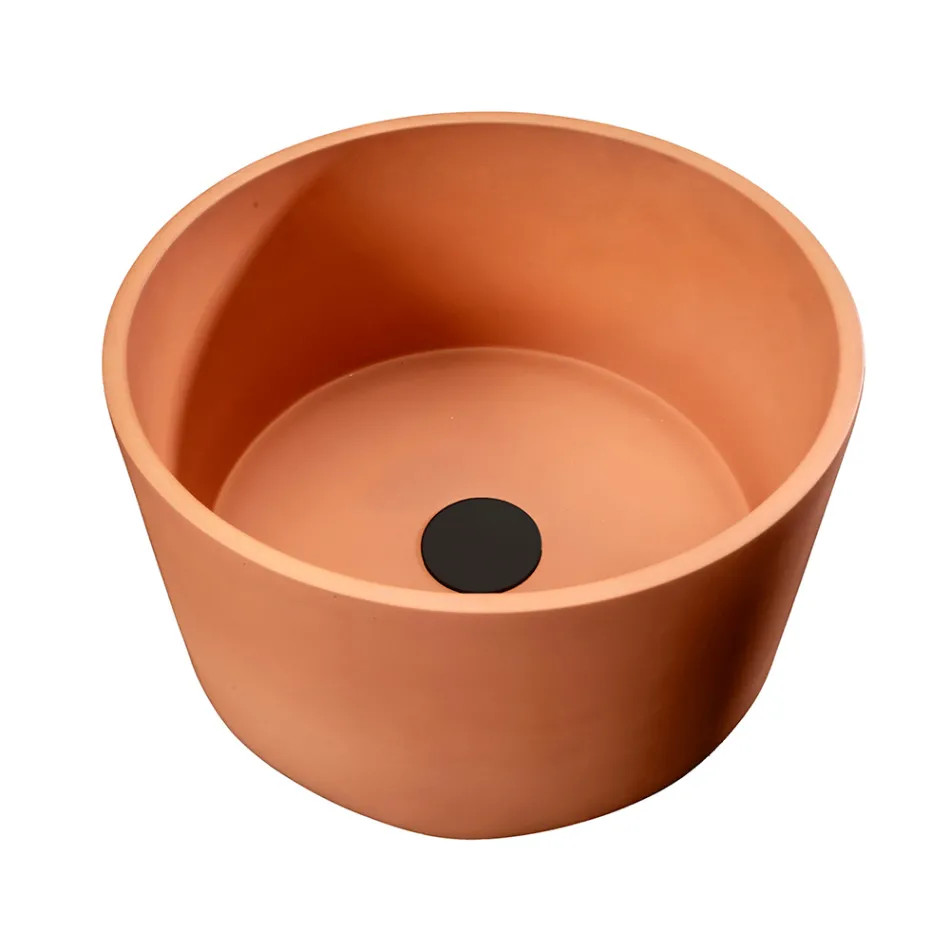 Rundes Aufsatzwaschbecken aus Mali-Orange-Terrazzo – Azalee Viadurini