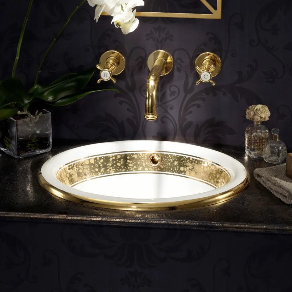 Halbeinbauwaschbecken aus Fire Clay mit Band in verschiedenen Ausführungen – Botticino Viadurini