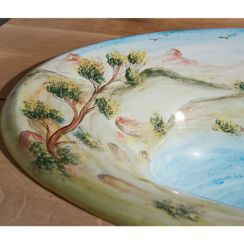 Halbeinbauwaschbecken aus Schamott mit Landschaft von Deruta, hergestellt in Italien – Principe Viadurini