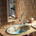 Halbeinbauwaschbecken aus Schamott mit Landschaft von Deruta, hergestellt in Italien – Principe Viadurini