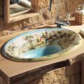 Halbeinbauwaschbecken aus Schamott mit Landschaft von Deruta, hergestellt in Italien – Principe