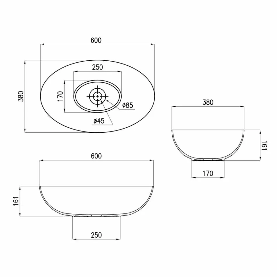 Kugelförmiges Aufsatzwaschbecken aus Keramik Ø60cm Made in Italy Leivi Viadurini