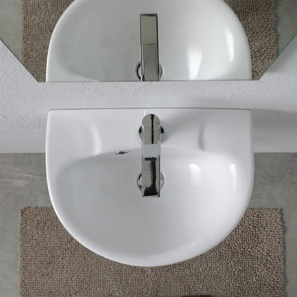 Wandhängendes, weißes Keramikwaschbecken mit elegantem, modernem Design – Silica Viadurini