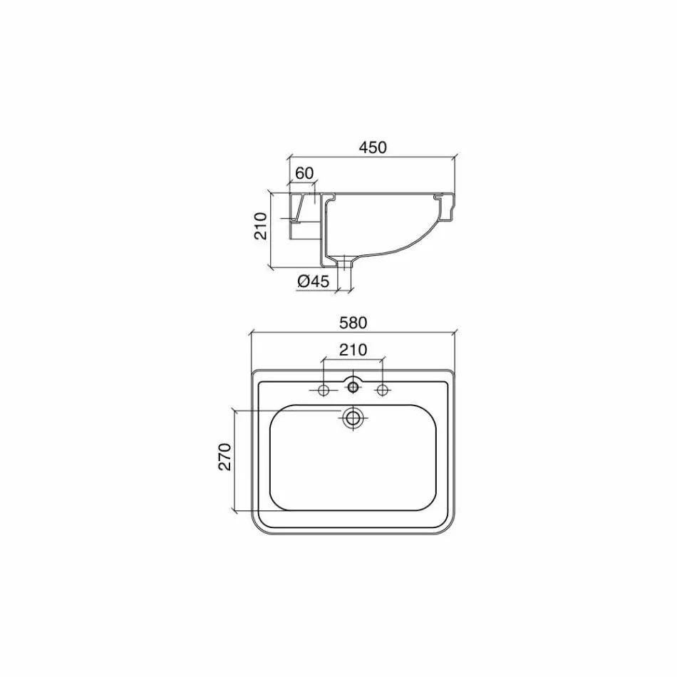 Vintage Style Wandbehang Waschbecken aus weißer Keramik Made in Italy - Marwa Viadurini