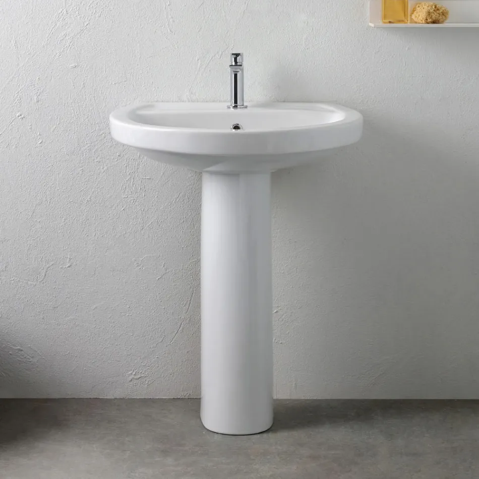 Weißes Keramik-Standwaschbecken mit elegantem, modernem Design – Silica Viadurini