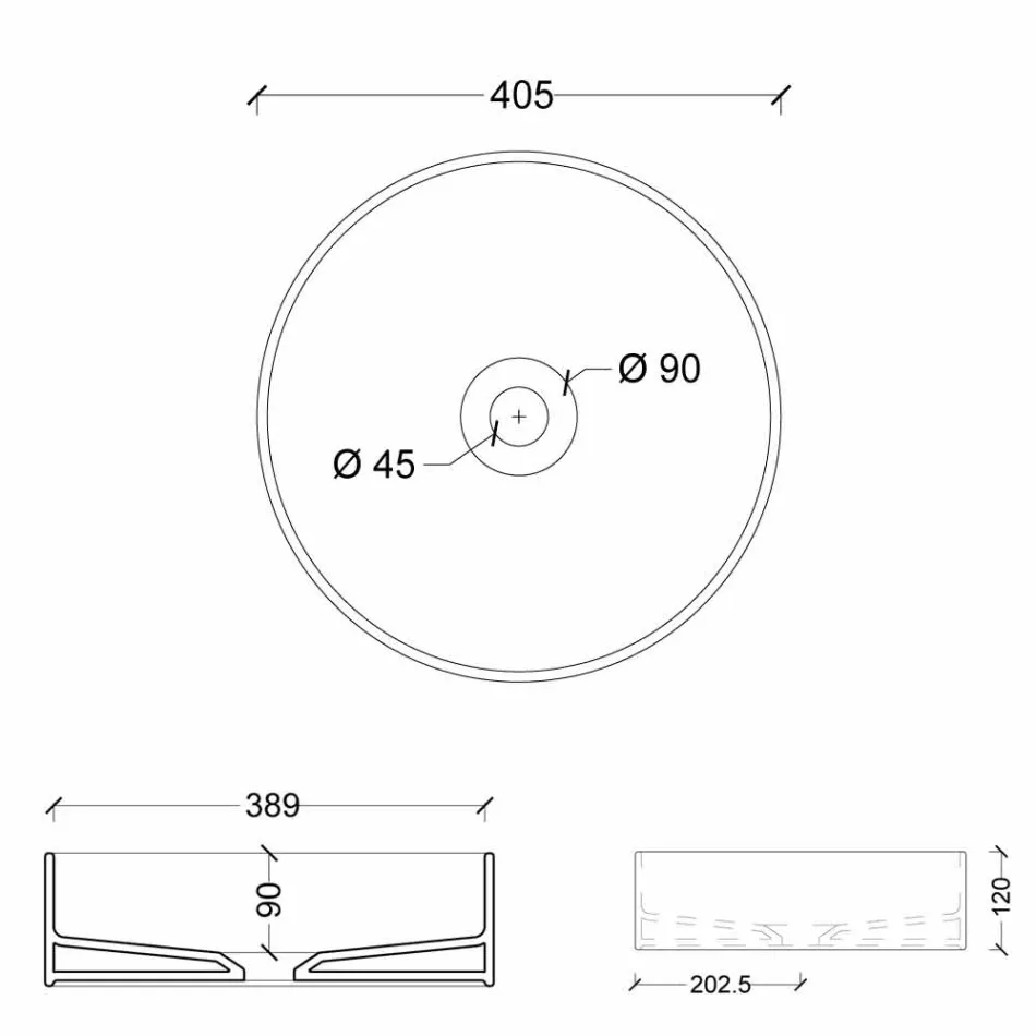 Sun Circle runder Keramikwaschtisch mit einem Durchmesser von 40 cm Viadurini