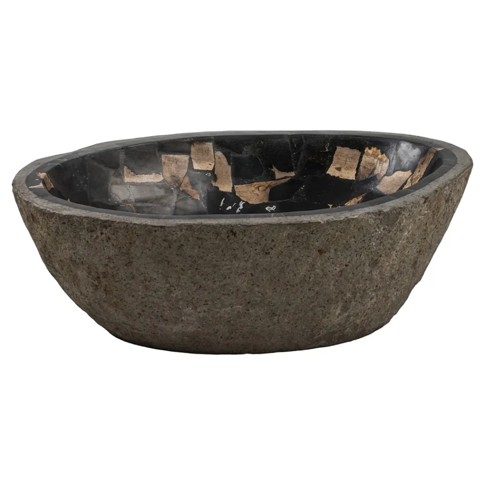 Handgefertigtes Aufsatzwaschbecken aus Flussstein, Palizzi Viadurini