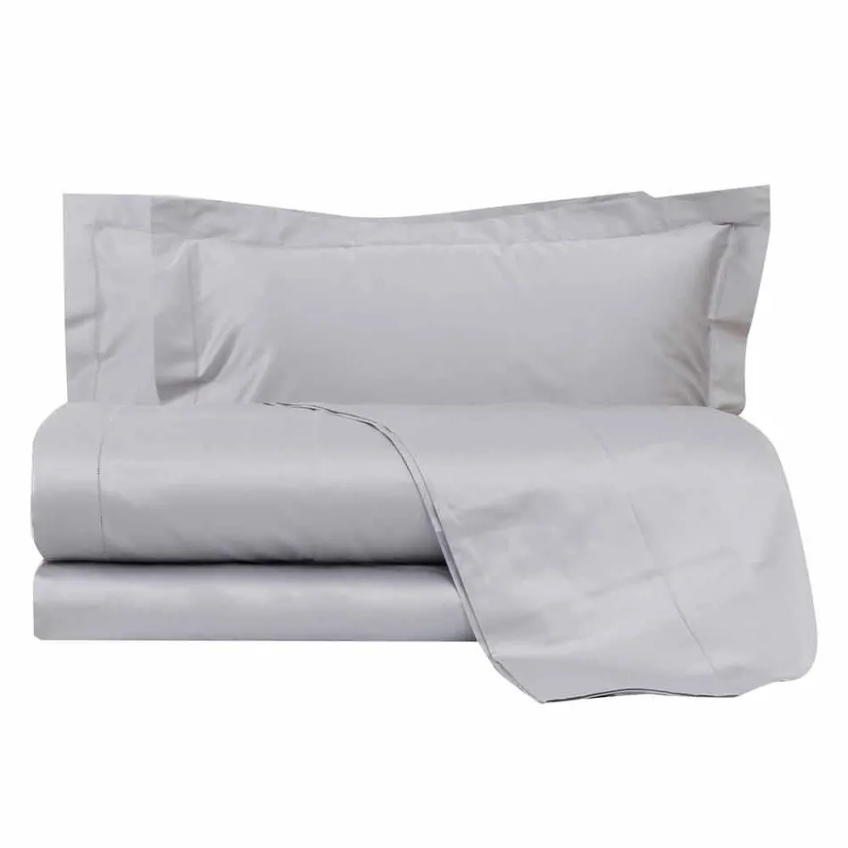 Einfarbige Blätter komplett in Baumwollsatin für Doppelbett - Hibiskus Viadurini