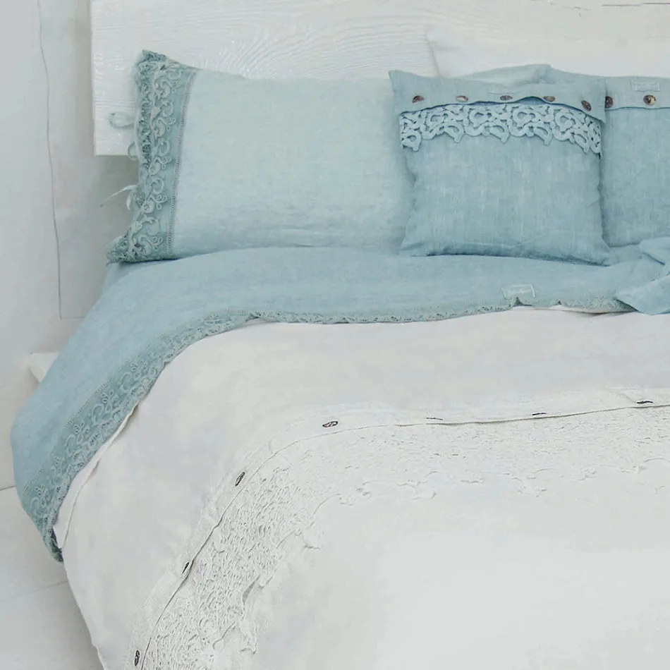 Hochwertiges weißes Leinenlaken mit Spitze für Doppelbett – Fiumana Viadurini