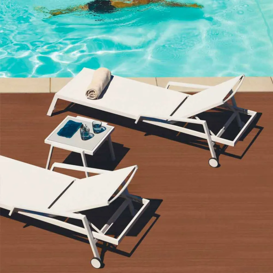 Sonnenliege im Freien aus Aluminium mit Rädern und Armlehnen Modernes Design - Carmine Viadurini