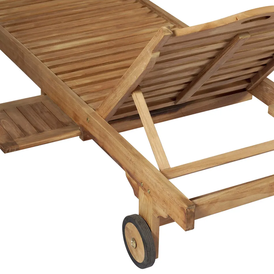 Teak-Gartenliege mit abnehmbarem Tisch und Rädern - Oasi Viadurini