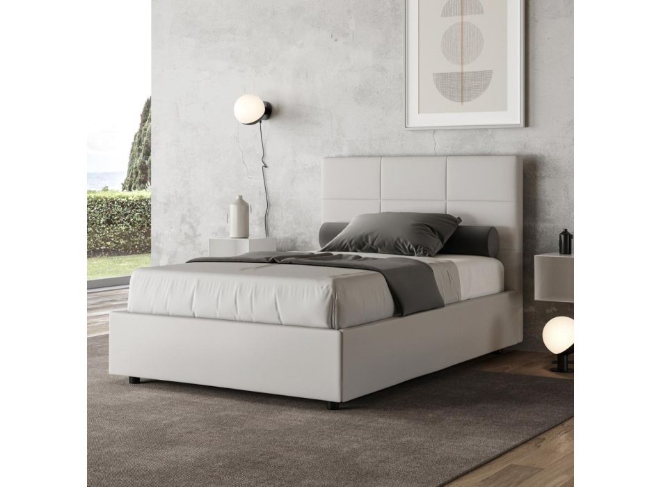 Bett 140x200 cm mit rechteckigem Kopfteil aus Kunstleder Made in Italy - Brina Viadurini