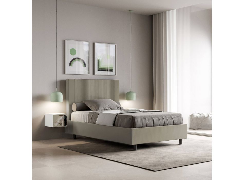 Bett 140x200 cm mit Kopfteil verziert mit vertikalen Linien Made in Italy - Pattini Viadurini