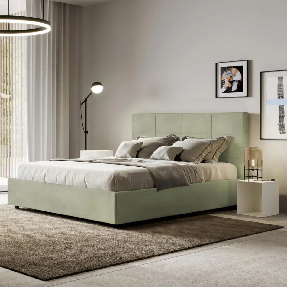 160 x 200 cm Bett mit rechteckigem Kopfteil aus Mikrofaser, hergestellt in Italien - Brina Viadurini