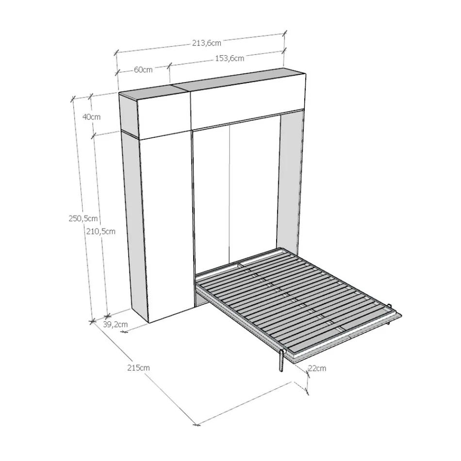 Vertikales französisches Klappbett mit Oberschrank und Säule - Magiccompare Viadurini