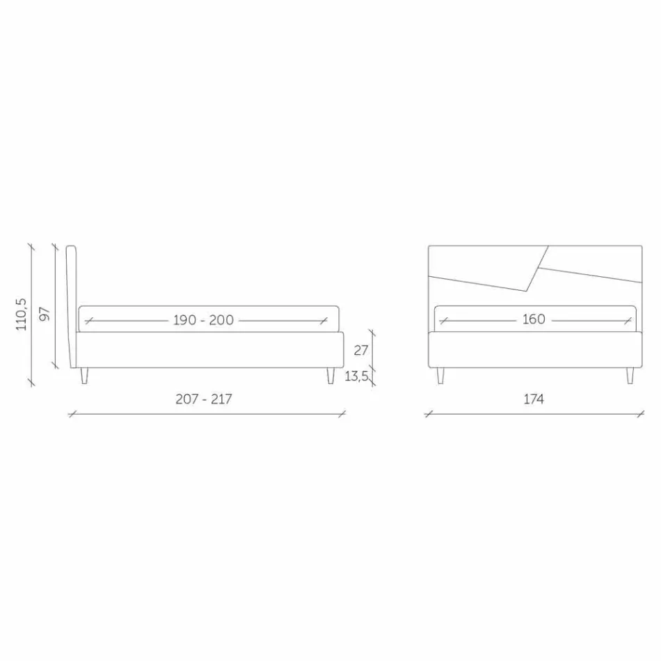 Bett mit Doppelbehälter gepolstert in Kunstleder Made in Italy - Raggino Viadurini