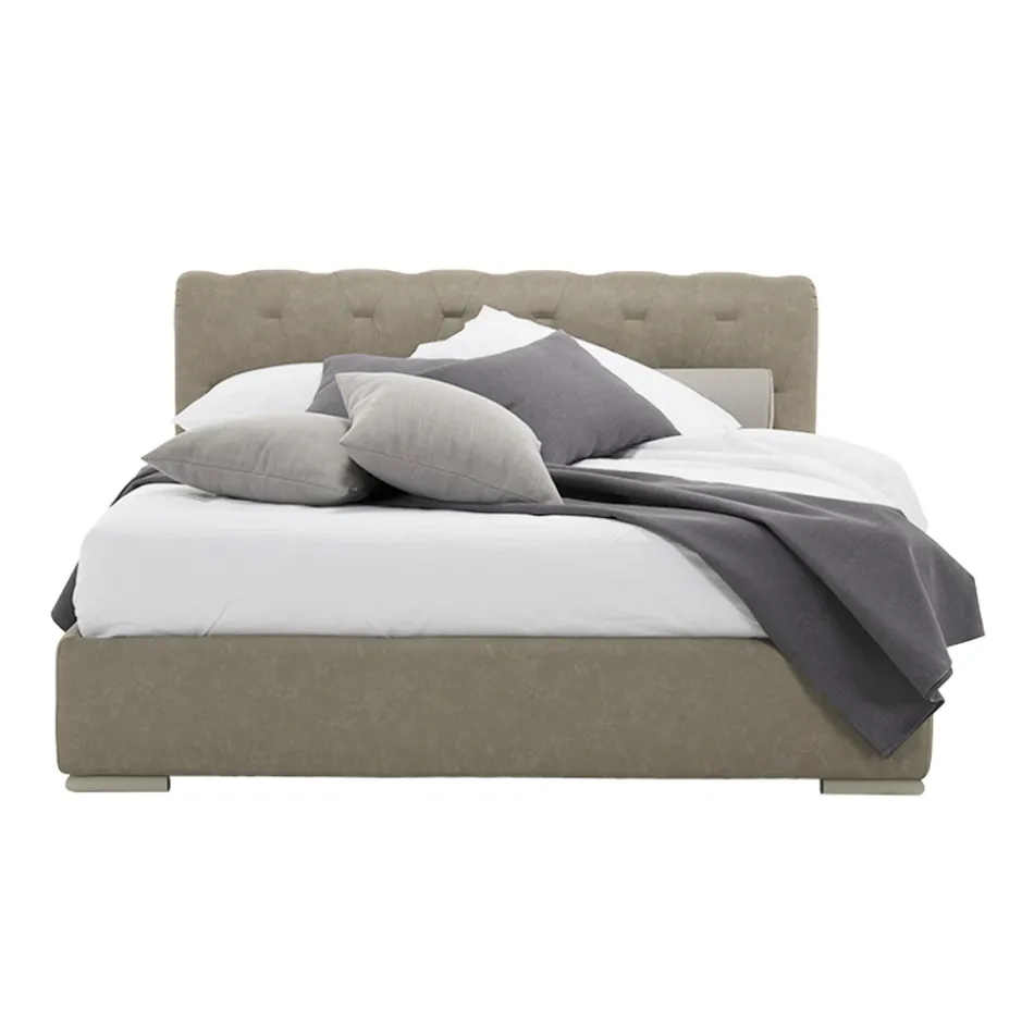 Bett mit doppeltem Stauraum aus Öko-Leder oder Stoff, hergestellt in Italien – Puppe Viadurini