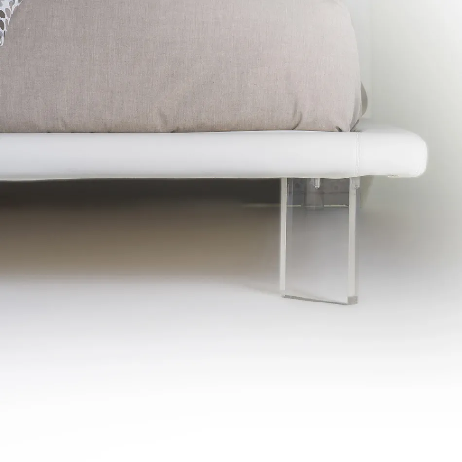 Gepolstertes Doppelbett aus Öko-Leder oder Stoff, hergestellt in Italien – Armonica Viadurini