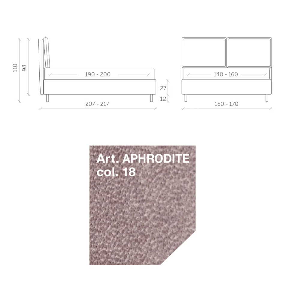 Doppelbett 160x190 mit 2 weichen Kissen mit Volants - Ernesta Viadurini