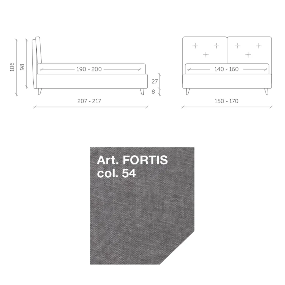 Doppelbett 160x190 mit dekorativen Knöpfen in den Kissen - Strahlen Viadurini