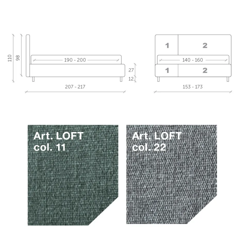 Doppelbett 160x190 mit asymmetrischem zweifarbigem Finish - Jasmine Viadurini