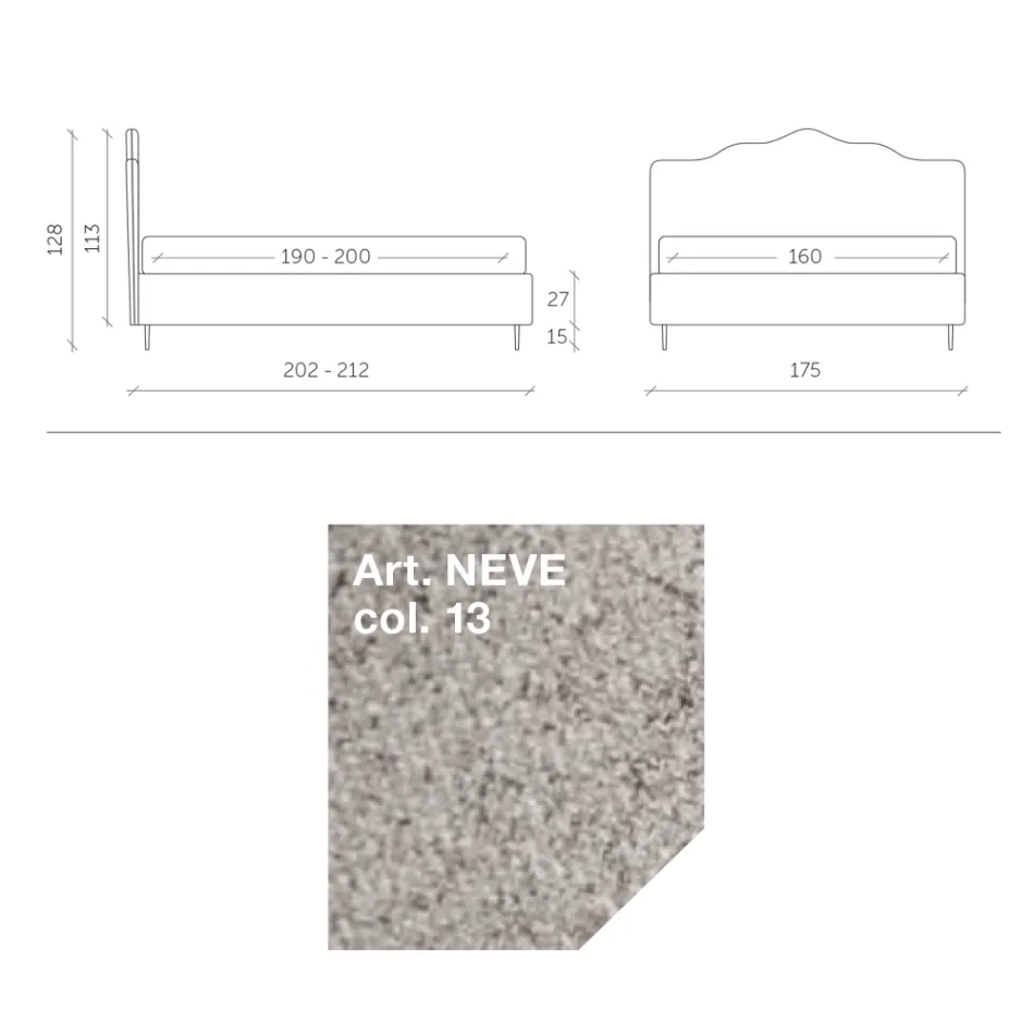 Doppelbett 160x190 mit umlaufendem Rüschenkopfteil Made in Italy - Rest Viadurini