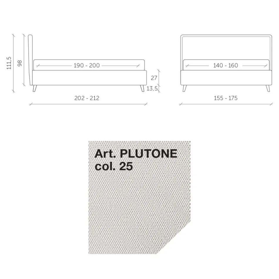 Doppelbett 160x190 aus Stoff mit Metallfüßen Made in Italy - Dreams Viadurini