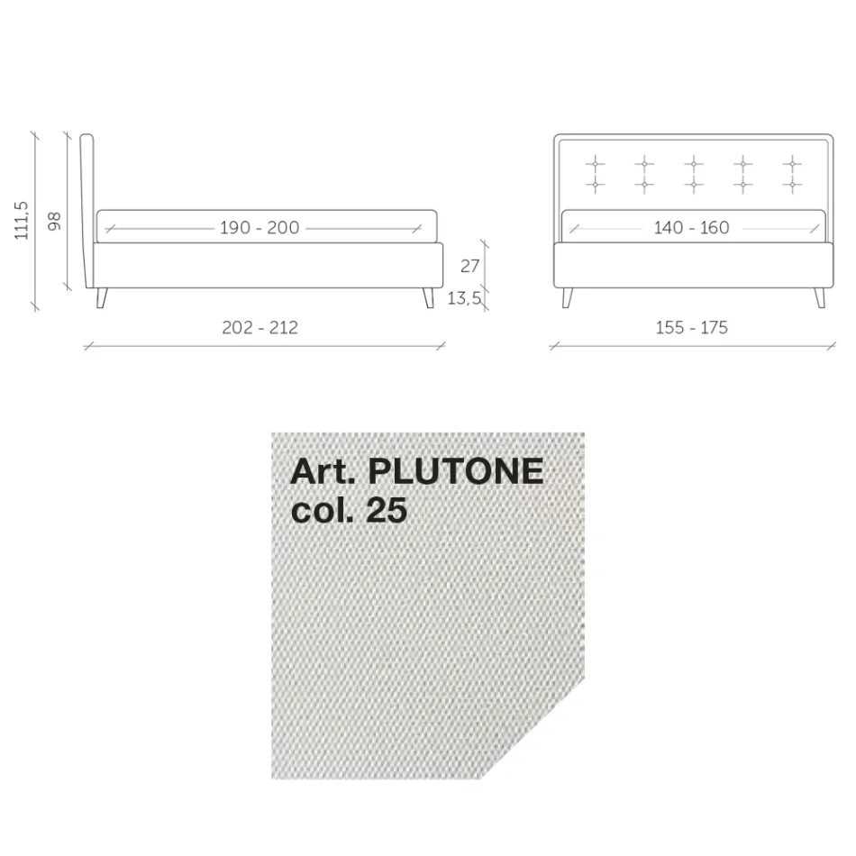 Doppelbett 160x190 aus Stoff mit Kopfteil mit Knöpfen Made in Italy - Dreams Viadurini