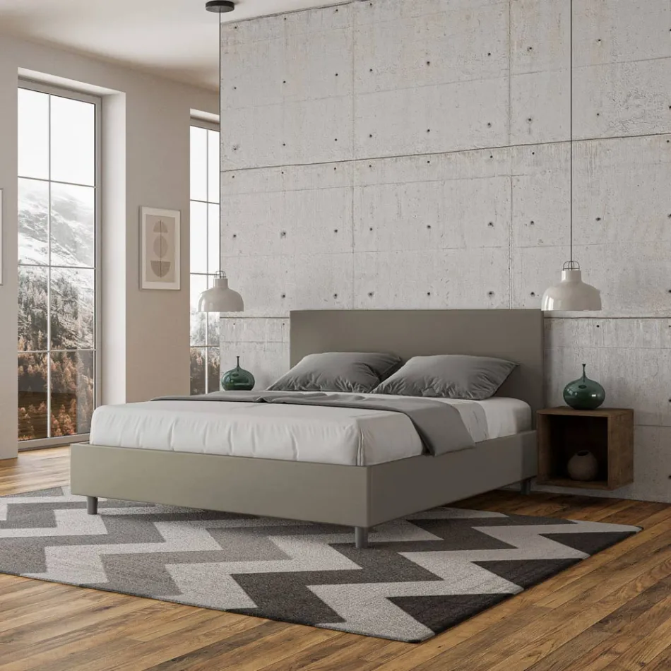 Doppelbett 160x200 cm mit Kopfteil aus Kunstleder, hergestellt in Italien - Pallone Viadurini