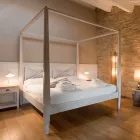 Doppelbett (160 x 200 cm) mit Himmelbett aus massivem Teakholz – Aquarell Viadurini