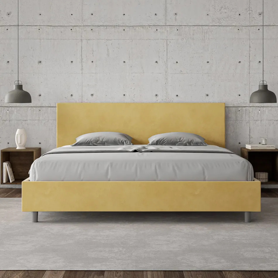 Doppelbett 190x200 cm mit Mikrofaser-Kopfteil, hergestellt in Italien - Pallone Viadurini