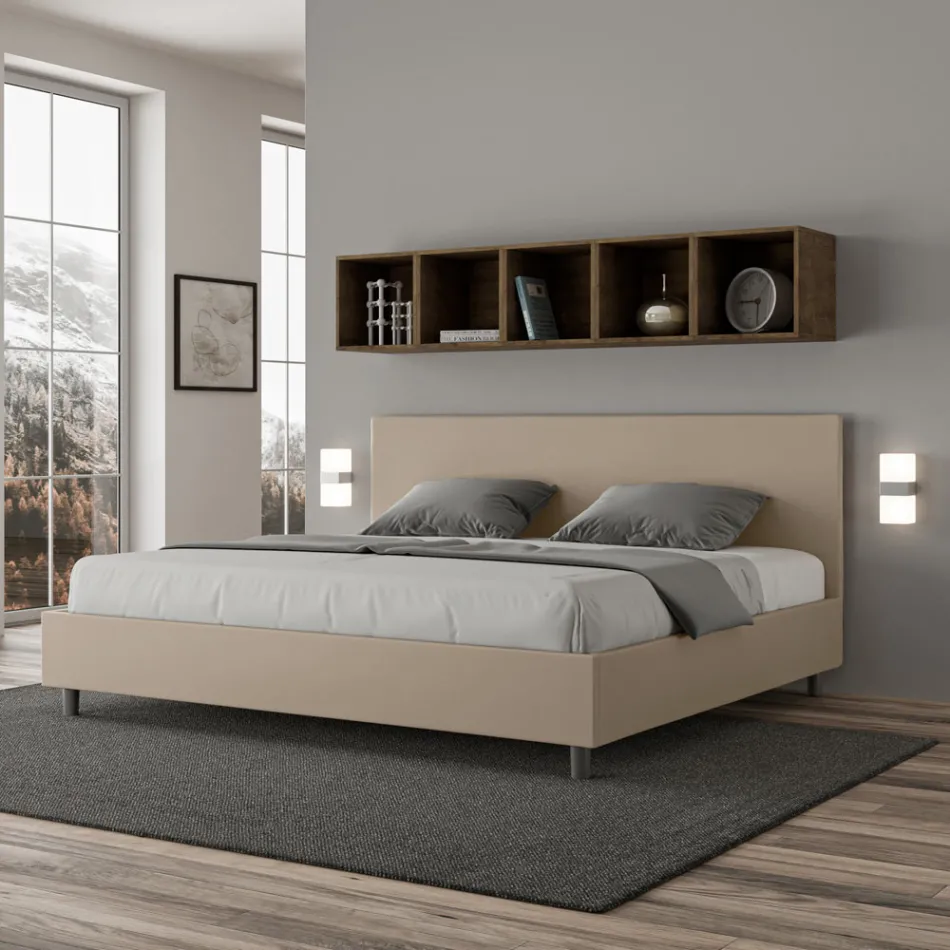 Doppelbett 200x200 cm mit Kopfteil aus Kunstleder, hergestellt in Italien - Pallone Viadurini