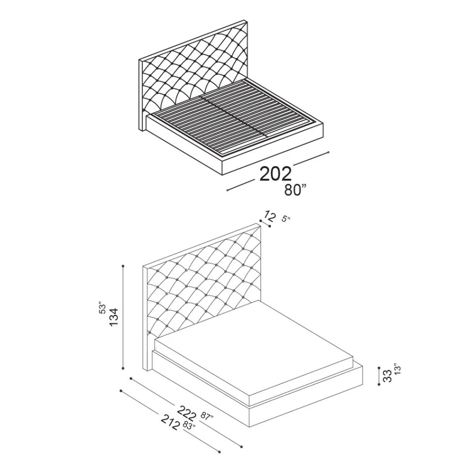 Capitonné-Doppelbett mit optionalem Stauraum Made in Italy - Sciocco Viadurini