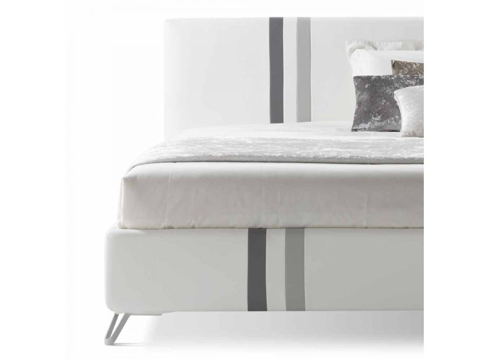 Doppelbett mit gepolsterter Schublade aus Öko-Leder Made in Italy - Paolo Viadurini
