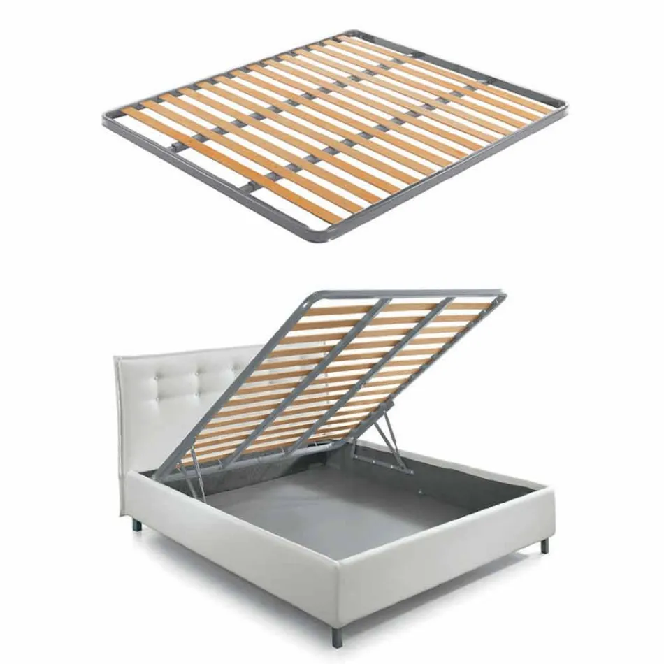 Doppelbett mit gepolstertem Behälter Kunstleder Made in Italy - Maske Viadurini