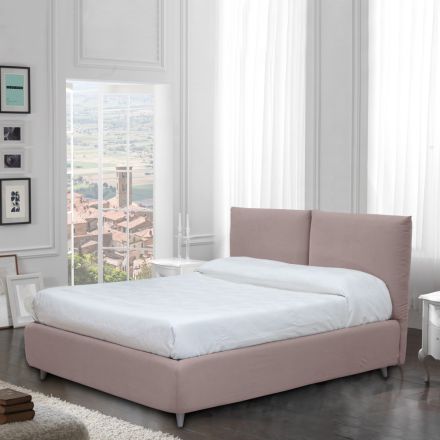 Doppelbett mit optionalem Stauraum und Füßen, hergestellt in Italien – Birba Viadurini