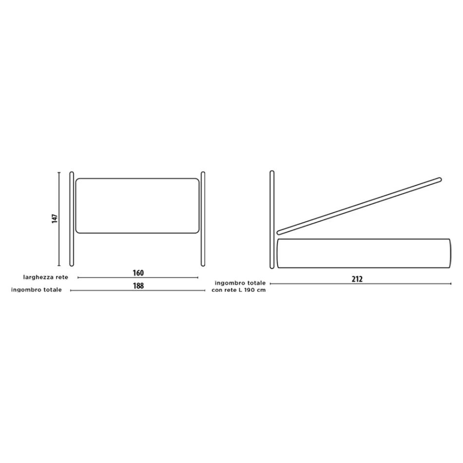 Doppelbett mit gepolstertem Bettrahmen und Eisenkopfteil – Nebbia Viadurini