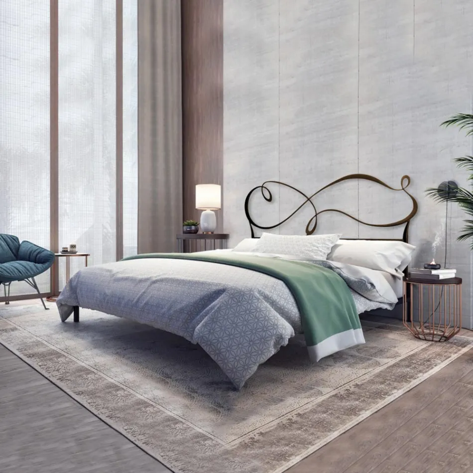 Doppelbett mit massivem Eisen- und Rohrbettrahmen Made in Italy – Design Viadurini