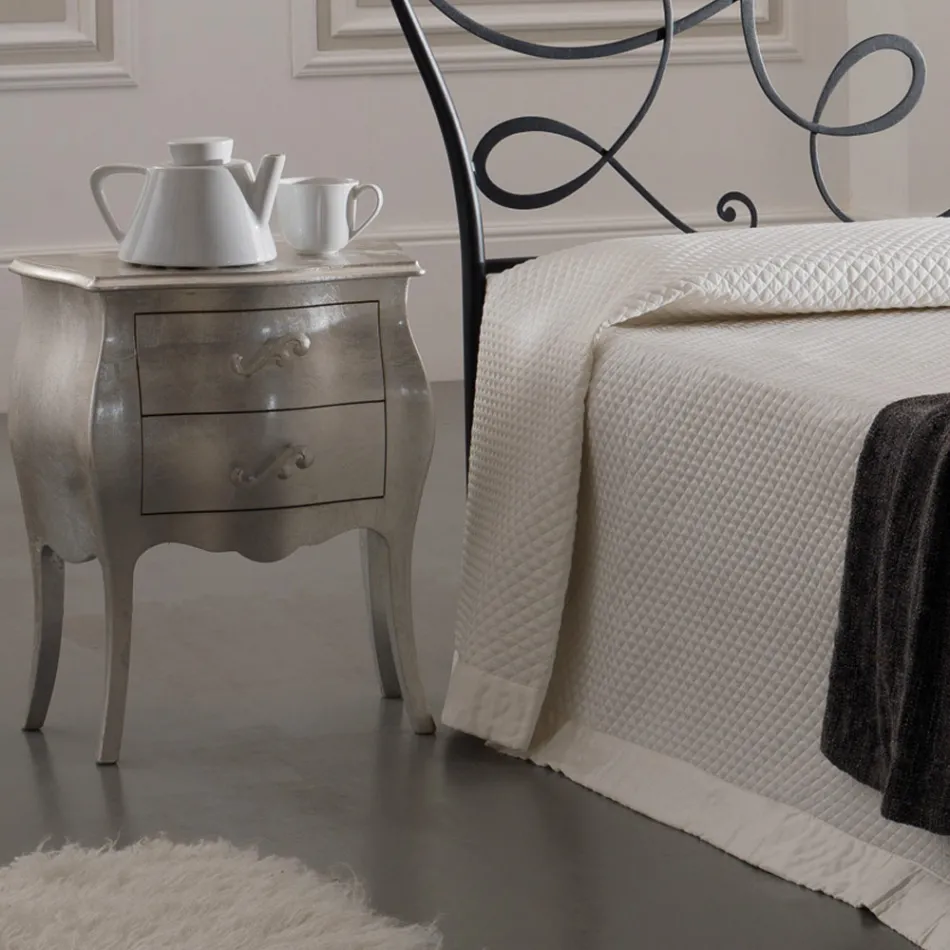 Doppelbett mit Kissen, Matratze und 2 Nachttischen Made in Italy – Natur Viadurini