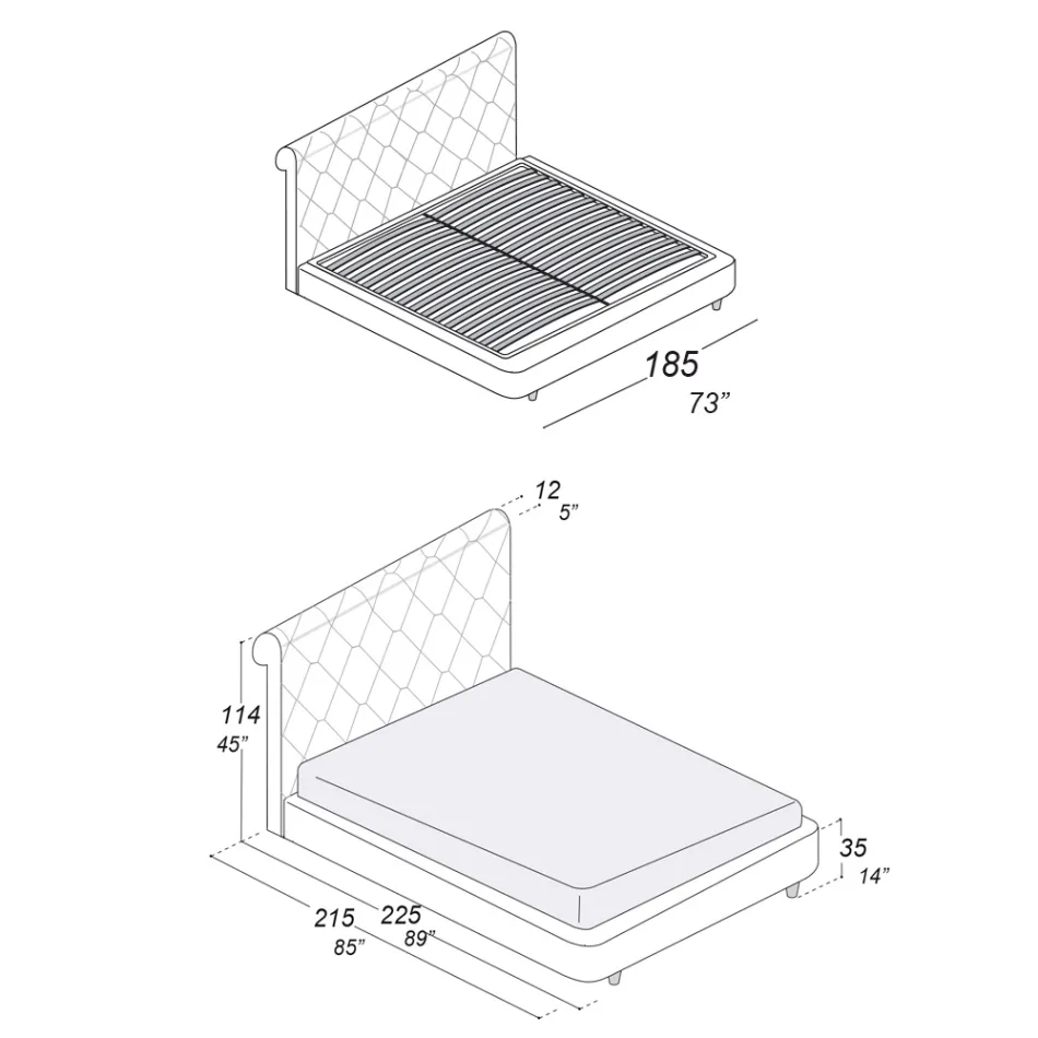 Doppelbett mit Holzstruktur mit Polyurethan überzogen - umgedreht Viadurini