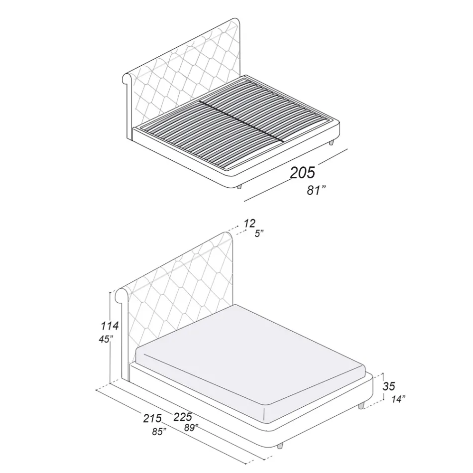 Doppelbett mit Holzstruktur mit Polyurethan überzogen - umgedreht Viadurini