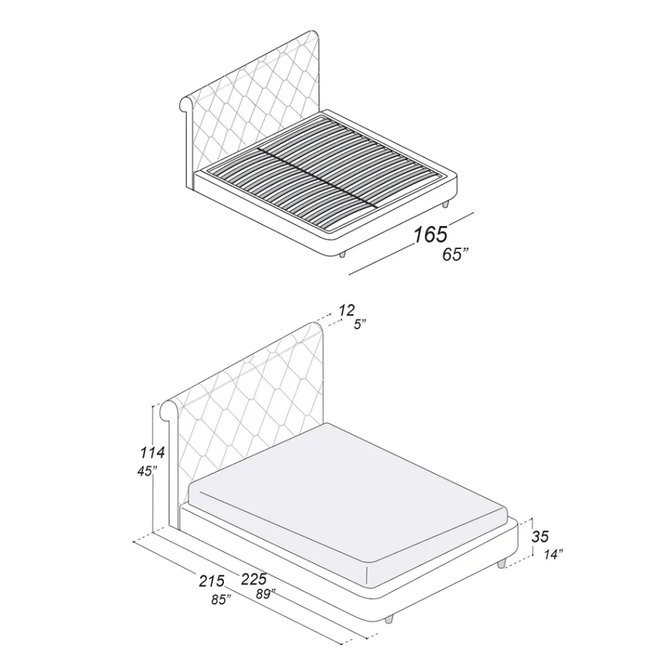 Doppelbett mit Holzstruktur mit Polyurethan überzogen - umgedreht Viadurini