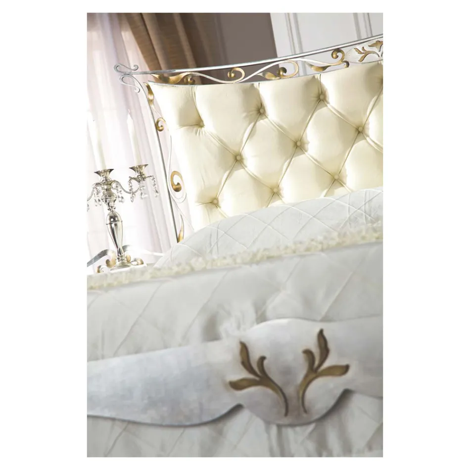 Doppelbett im klassischen Stil aus Eisen und Leder, hergestellt in Italien – King Viadurini