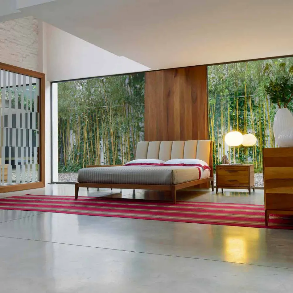 Design-Doppelbett mit lederbezogenem Kopfteil Menardo Viadurini