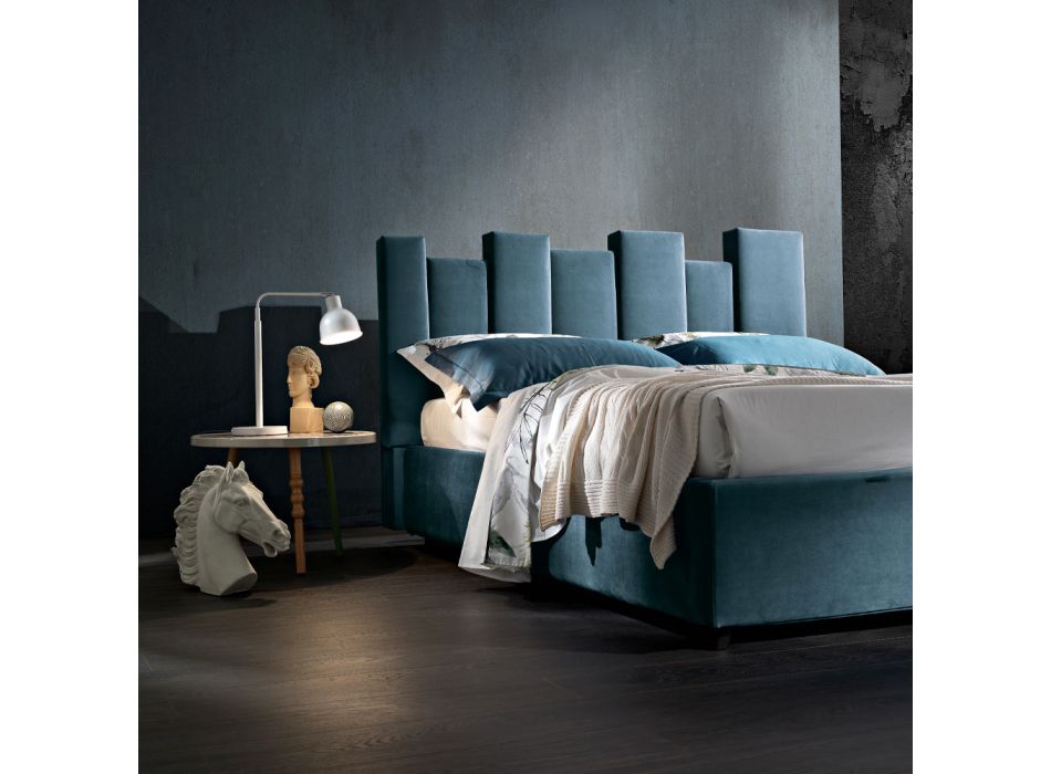Hochwertiges, modernes gepolstertes Design-Doppelbett in Blau oder Grau – Kenzo Viadurini