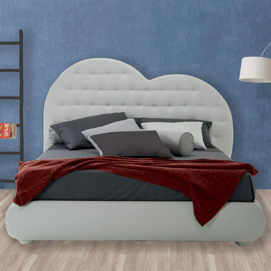 Luxuriöses Doppelbett mit Box und Swarovski, hergestellt in Italien – Little Heart Viadurini