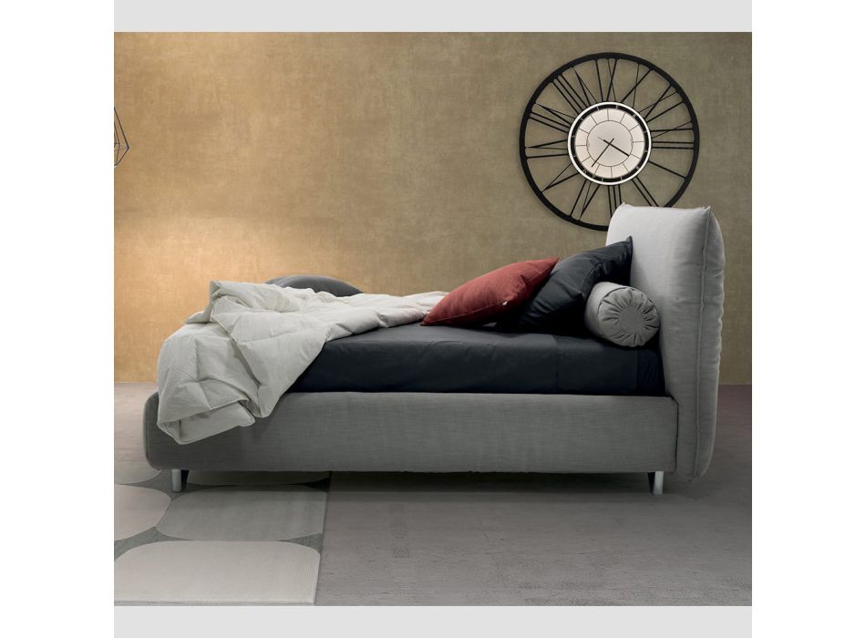 Gepolstertes Doppelbett mit Box, Stoff oder Kunstleder Made in Italy - Lardino Viadurini